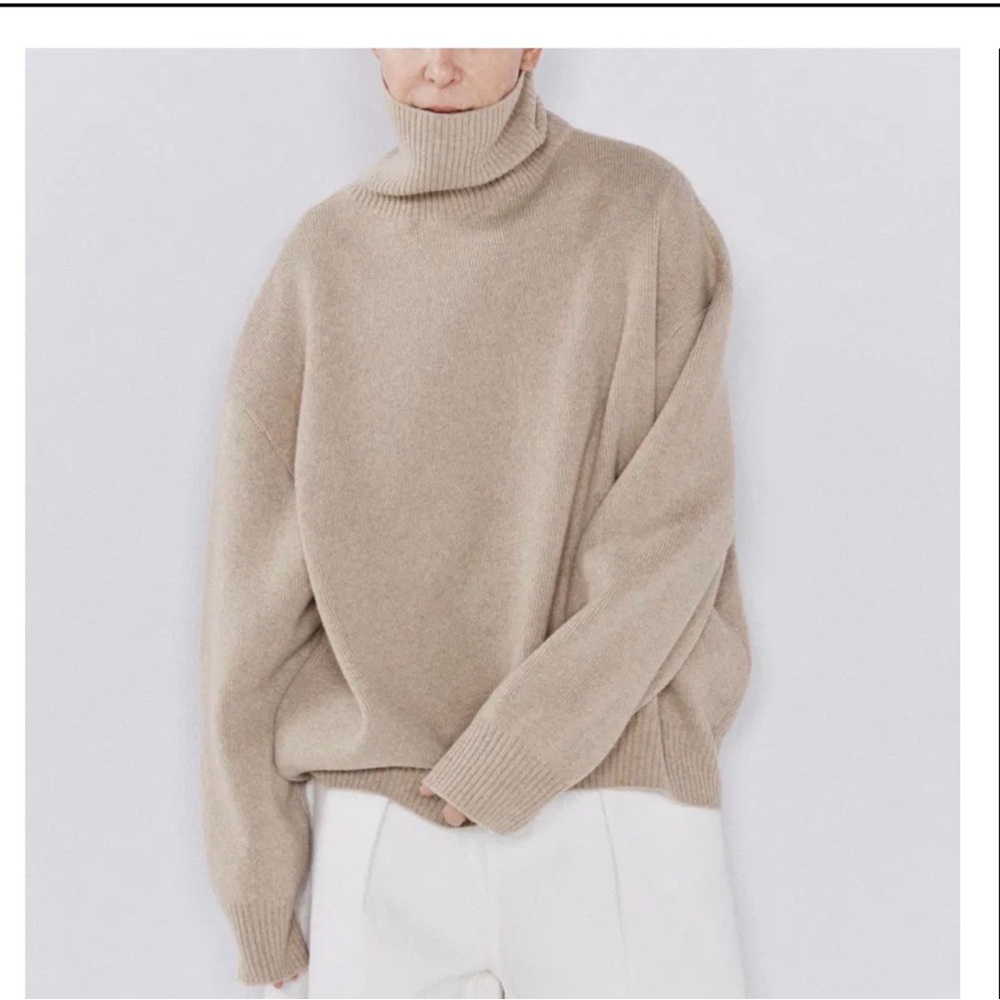 RAEY Displaced-Sleeve Rollneck Sweater in Neutral